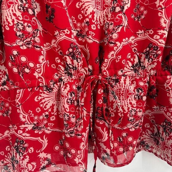 Vintage Y2K Fashion Bug Floral Beaded Bandana Print Tie‎ Waist Blouse Sheer 2X - Picture 11 of 13
